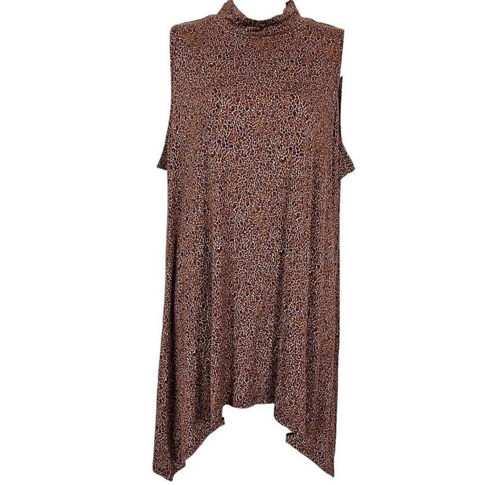 Logo Lori Goldstien Womens Mock Neck Brown Asymmetrical Whimsigoth Knit Top XL